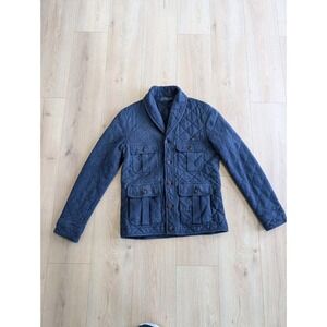 Polo Ralph Lauren Blue Quilted Cotton Terry Shawl  Collar Cardigan Mens Medium